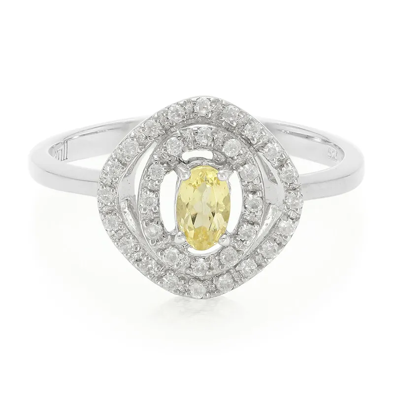 Anello placcato in platino con Apatite Gialla