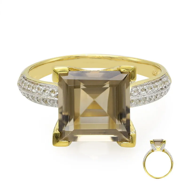 Anello placcato in oro con Quarzo Fumè