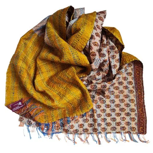 Sciarpa KANTHA con tessuti vintage misto seta ricamo a mano - AAIVAREE