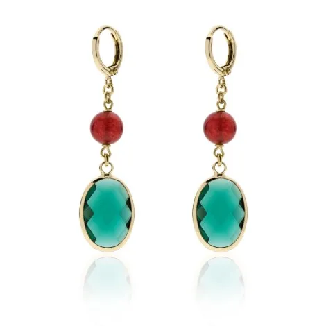 Orecchini Pendenti Cristalli Rosso/Verde Unoaerre Fashion Jewellery Bronzo